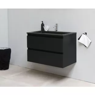 Sanilet bathroom furniture 80 cm wide - matt black - assembled - without mirror - washbasin black acrylic - 1 tap hole