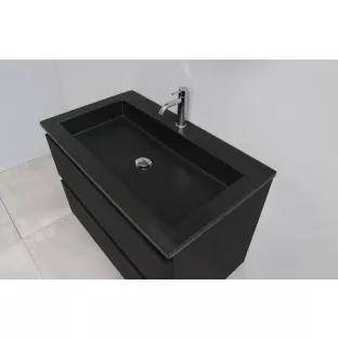 Sanilet bathroom furniture 80 cm wide - matt black - assembled - with mirror - washbasin black acrylic - 1 tap hole