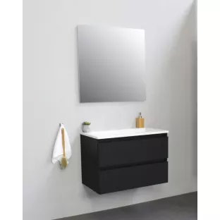 Sanilet bathroom furniture 80 cm wide - matt black - construction kit - without mirror - washbasin white acrylic - 0 tap holes