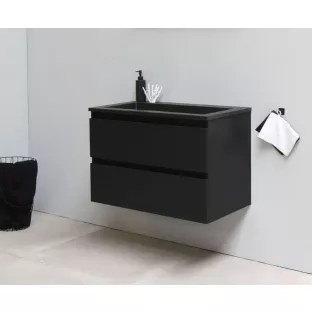 Sanilet bathroom furniture 80 cm wide - matt black - construction kit - without mirror - washbasin black acrylic - 0 tap holes