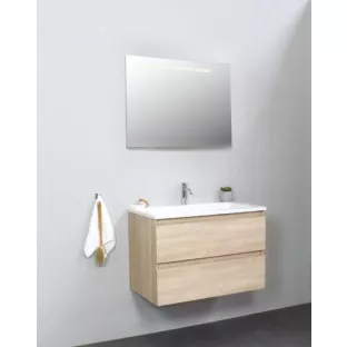 Sanilet bathroom furniture 80 cm wide - oak - flatpack - with LED lighting - washbasin white acrylic - 1 tap hole