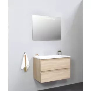 Sanilet bathroom furniture 80 cm wide - oak - flatpack - with LED lighting - washbasin white acrylic - 0 tap holes