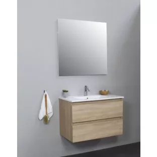 Sanilet bathroom furniture 80 cm wide - oak - flatpack - with LED lighting - porcelain washbasin - 1 tap hole