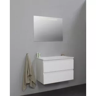 Sanilet bathroom furniture 80 cm wide - high-gloss white - flatpack - with LED lighting - washbasin white acrylic - 0 tap holes