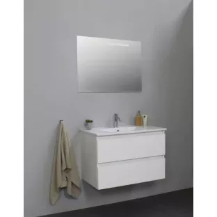 Sanilet bathroom furniture 80 cm wide - high-gloss white - flatpack - with LED lighting - porcelain washbasin - 1 tap hole