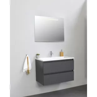 Sanilet bathroom furniture 80 cm wide - matt anthracite - flatpack - with LED lighting - washbasin white acrylic - 1 tap hole