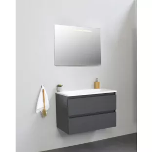 Sanilet bathroom furniture 80 cm wide - matt anthracite - flatpack - with LED lighting - washbasin white acrylic - 0 tap holes