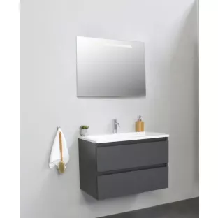 Sanilet bathroom furniture 80 cm wide - matt anthracite - flatpack - with LED lighting - porcelain washbasin - 1 tap hole