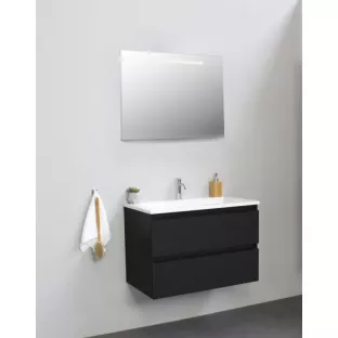 Sanilet bathroom furniture 80 cm wide - matt black - flatpack - with LED lighting - washbasin white acrylic - 1 tap hole