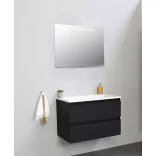 Sanilet bathroom furniture 80 cm wide - matt black - flatpack - with LED lighting - washbasin white acrylic - 0 tap holes