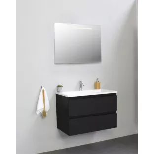 Sanilet bathroom furniture 80 cm wide - matt black - flatpack - with LED lighting - porcelain washbasin - 1 tap hole