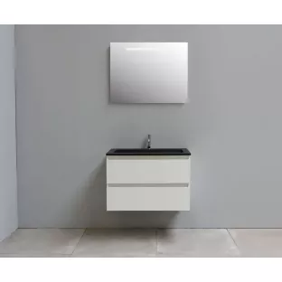 Sanilet bathroom furniture 80 cm wide - high-gloss white - flatpack - with LED lighting - washbasin black acrylic - 1 tap hole