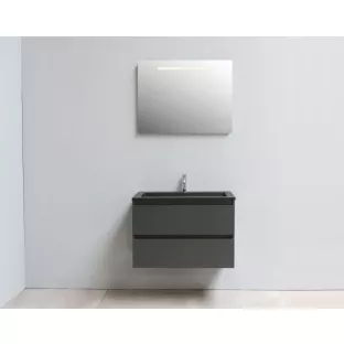 Sanilet bathroom furniture 80 cm wide - matt anthracite - flatpack - with LED lighting - washbasin black acrylic - 1 tap hole