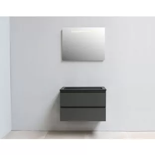 Sanilet bathroom furniture 80 cm wide - matt anthracite - flatpack - with LED lighting - washbasin black acrylic - 0 tap holes