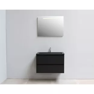 Sanilet bathroom furniture 80 cm wide - matt black - flatpack - with LED lighting - washbasin black acrylic - 1 tap hole