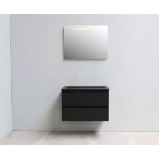 Sanilet bathroom furniture 80 cm wide - matt black - flatpack - with LED lighting - washbasin black acrylic - 0 tap holes