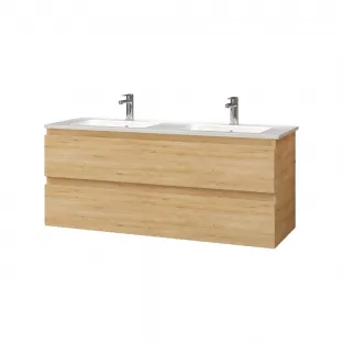 Sanilet Daan bathroom furniture 120 cm wide - Oak - assembled - without mirror - porcelain washbasin - 2 tap holes