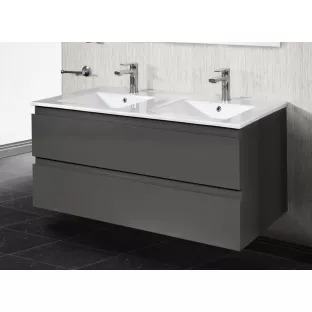 Sanilet Daan bathroom furniture 120 cm wide - Matt gray - assembled - without mirror - porcelain washbasin - 2 tap holes