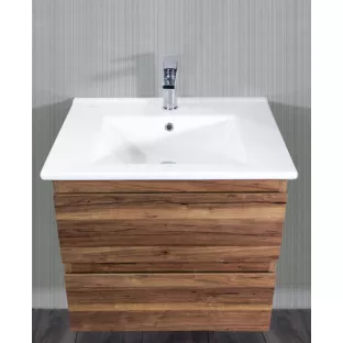 Sanilet Daan bathroom furniture 80 cm wide - Walnut - assembled - without mirror - porcelain washbasin - 1 tap hole