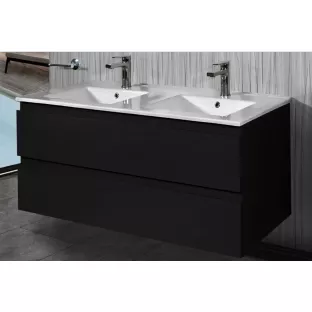 Sanilet Daan bathroom furniture 120 cm wide - Matt black - assembled - without mirror - porcelain washbasin - 2 tap holes