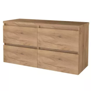 Bathroom furniture with washbasin - Basic line 46 - 120 cm - Warm oak - Handleless - 4 laden