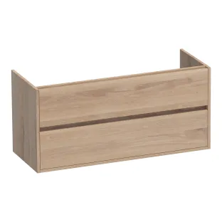 Brauer Adore washbasin cabinet - 120x46x55 cm - 2 drawers without handles - soft close - 1 siphon recess - continuous slats - Solid natural oak