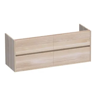 Brauer Adore washbasin cabinet - 140x46x55 cm - 4 drawers without handles - soft close - 2 siphon cut-outs - continuous slats - Solid oak white