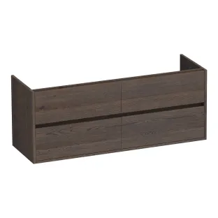 Brauer Adore wastafelonderkast - 140x46x55 cm - 4 laden greeploos - softclose - 2 sifonuitsparingen - doorlopende lamellen - Massief eiken zwart