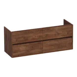 Brauer Adore wastafelonderkast - 140x46x55 cm - 4 laden greeploos - softclose - 2 sifonuitsparingen - MFC - Forest Cacao