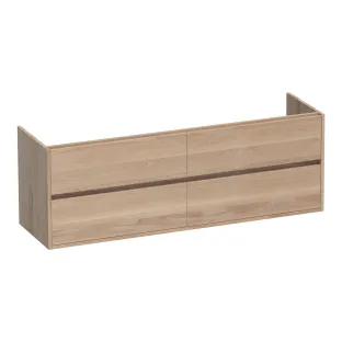 Brauer Adore washbasin cabinet - 160x46x55 cm - 4 drawers without handles - soft close - 2 siphon cut-outs - continuous slats - Solid natural oak