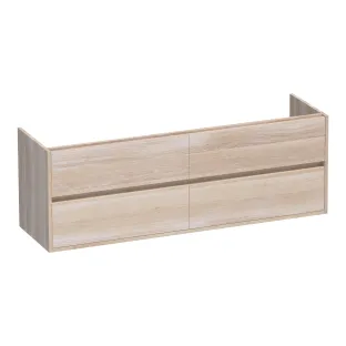 Brauer Adore washbasin cabinet - 160x46x55 cm - 4 drawers without handles - soft close - 2 siphon cut-outs - continuous slats - Solid oak white