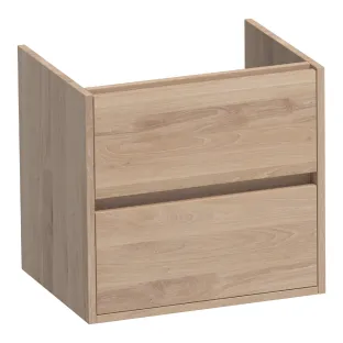 Brauer Adore wastafelonderkast - 60x46x55 cm - 2 laden greeploos - softclose - 1 sifonuitsparing - doorlopende lamellen - Massief eiken naturel