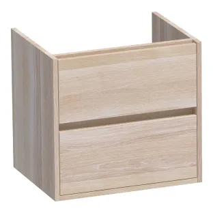 Brauer Adore wastafelonderkast - 60x46x55 cm - 2 laden greeploos - softclose - 1 sifonuitsparing - doorlopende lamellen - Massief eiken wit