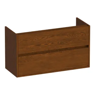 Brauer Adore wastafelonderkast ondiep - 100x39x55 cm - 2 laden greeploos - softclose - 1 sifonuitsparing - doorlopende lamellen - Massief eiken bruin