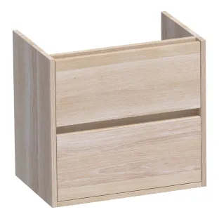 Brauer Adore wastafelonderkast ondiep - 60x39x55 cm - 2 laden greeploos - softclose - 1 sifonuitsparing - doorlopende lamellen - Massief eiken wit