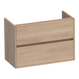 Brauer Adore wastafelonderkast ondiep - 80x39x55 cm - 2 laden greeploos - softclose - 1 sifonuitsparing - doorlopende lamellen - Massief eiken naturel