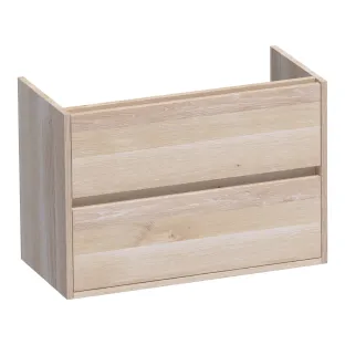 Brauer Adore wastafelonderkast ondiep - 80x39x55 cm - 2 laden greeploos - softclose - 1 sifonuitsparing - doorlopende lamellen - Massief eiken wit