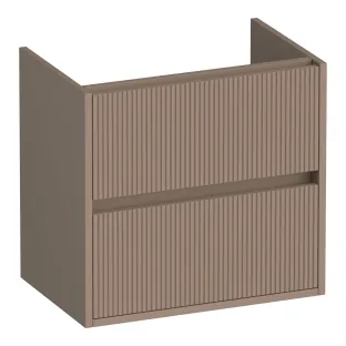 Brauer Adore Wavy wastafelonderkast ondiep - 60x39x55 cm - 2 laden greeploos - softclose - 1 sifonuitsparing - MDF gelakt - Mat Mokka