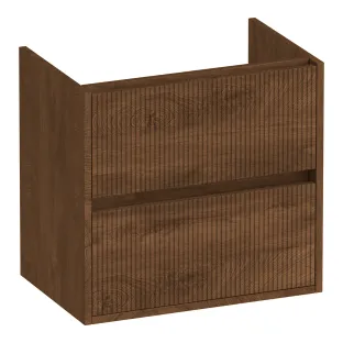 Brauer Adore Wavy wastafelonderkast ondiep - 60x39x55 cm - 2 laden greeploos - softclose - 1 sifonuitsparing - MFC - Forest Cacao