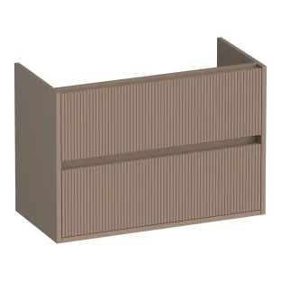 Brauer Adore Wavy wastafelonderkast ondiep - 80x39x55 cm - 2 laden greeploos - softclose - 1 sifonuitsparing - MDF gelakt - Mat Mokka