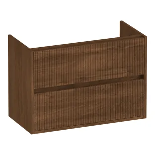 Brauer Adore Wavy wastafelonderkast ondiep - 80x39x55 cm - 2 laden greeploos - softclose - 1 sifonuitsparing - MFC - Forest Cacao