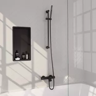 Brauer Black Carving Surface-mounted Bath shower thermostat tap - sliding bar - rod hand shower - shower hose - matt black