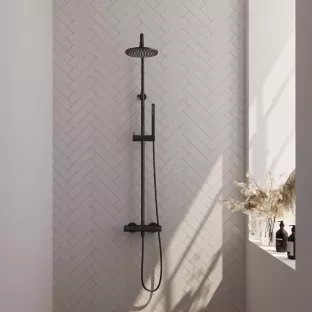 Brauer Black Carving Rain shower set surface-mounted - main shower 20 cm - sliding bar - hand shower bar 1 position - matt black