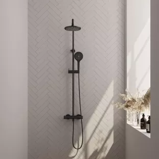 Brauer Black Carving Rain shower set surface-mounted - main shower 20 cm - sliding bar - round hand shower 3 settings - matt black