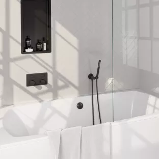 Brauer Black Carving built-in bath thermostat with push buttons - bath filling combination - rod hand shower - shower hose - wall connection bend - Matt Black