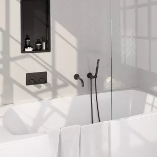 Brauer Black Carving built-in bath thermostat with push buttons - spout - rod hand shower - shower hose - wall connection bend - Matt Black