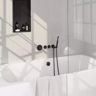 Brauer Black Carving built-in bath thermostat with bath filling combination - rod hand shower - shower hose - wall connection bend - Matt Black