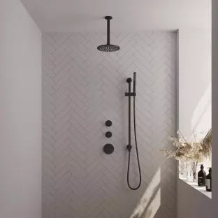 Brauer Black Carving Thermostatic Built-in Shower Set - Overhead shower 20 cm - Ceiling arm - Rod hand shower - Sliding bar with connection bend - Matt black