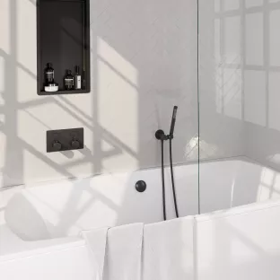 Brauer Black Edition built-in bath thermostat with push buttons - bath filling combination - rod hand shower - shower hose - wall connection bend - Matt Black