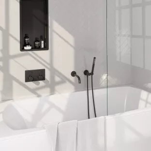 Brauer Black Edition built-in bath thermostat with push buttons - spout - rod hand shower - shower hose - wall connection bend - Matt Black